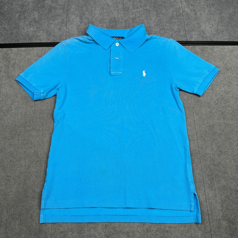 Polo Ralph Lauren Boys Blue Short Sleeve Cotton Mesh Y2k Polo Shirt Size M 10-12